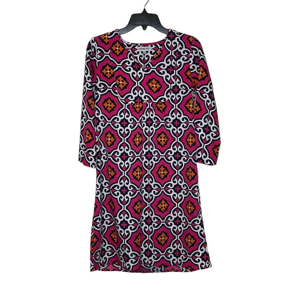Buckhead Betties Geometric V-Neck 3/4 Sleeve Shift Dress Multicolor Women Small